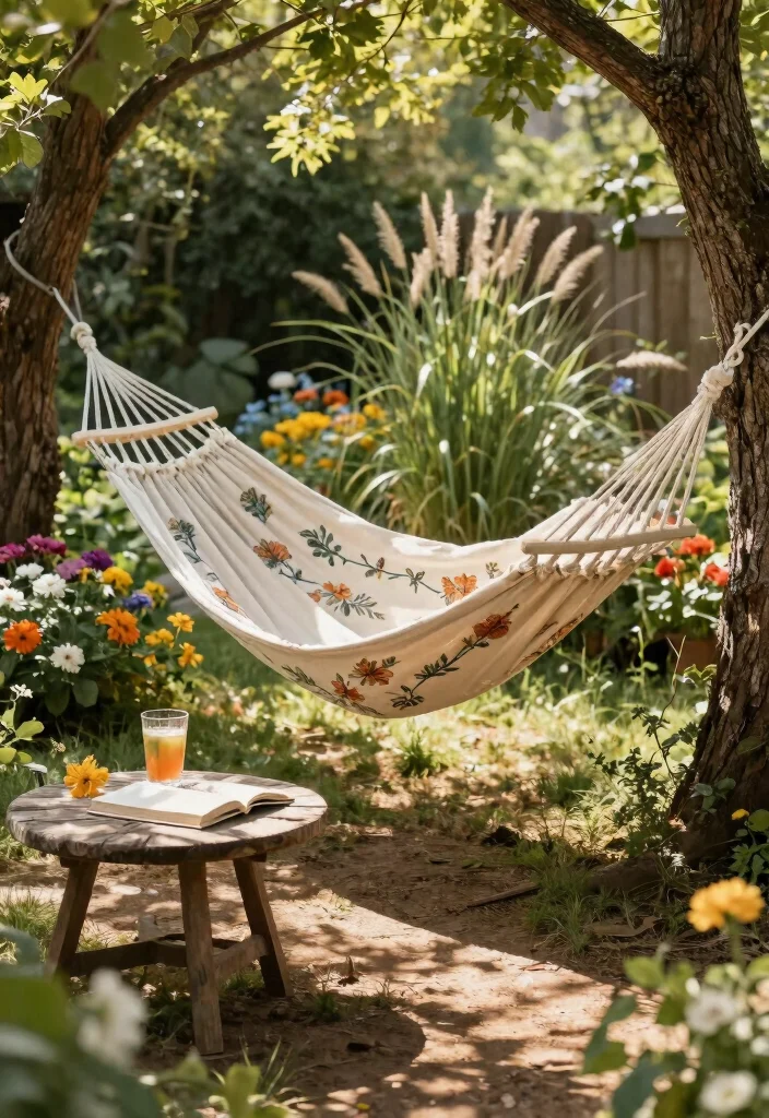 14 Backyard Sitting Area Ideas for Relaxed Everyday Use 1. Cozy Hammock Nook 0