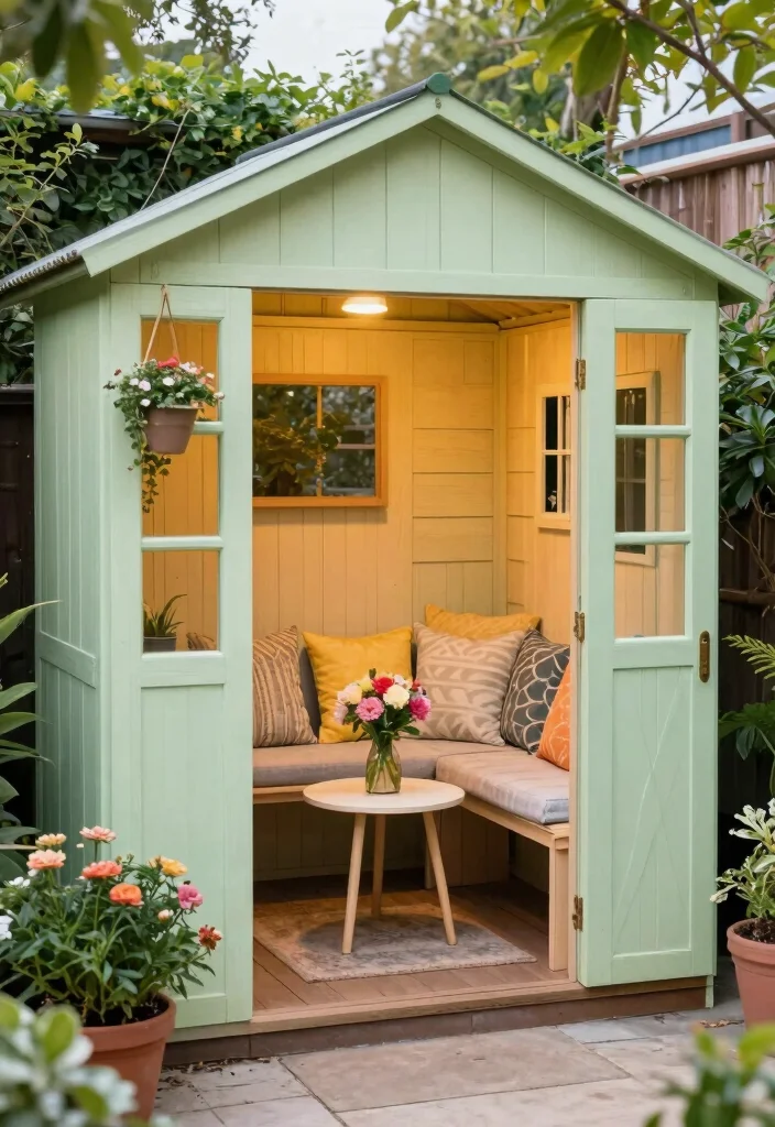 14 Backyard Sitting Area Ideas for Relaxed Everyday Use 12. Functional Garden Shed Seating 0