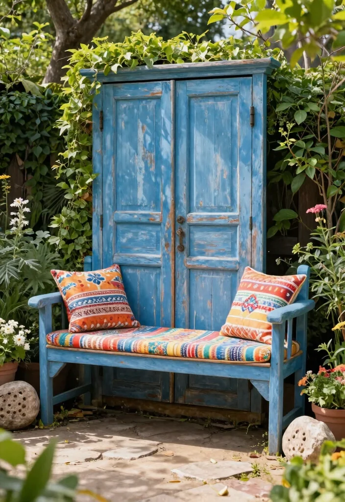 14 Backyard Sitting Area Ideas for Relaxed Everyday Use 9. Upcycled Garden Bench 0
