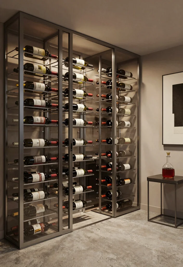 14 Basement Wine Cellar Ideas for Storage and Style 2. Modern Minimalism with Sleek Metal Racks 0