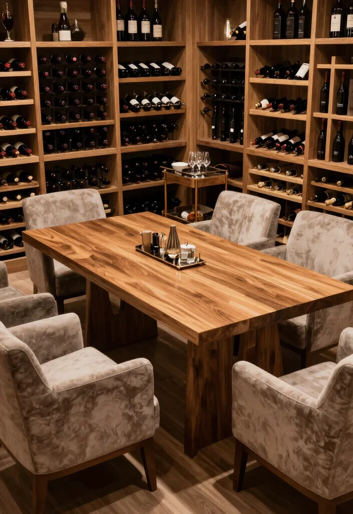 14 Basement Wine Cellar Ideas for Storage and Style 7. Wine Cellar Furniture to Enhance Functionality 0