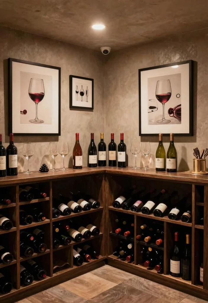 14 Basement Wine Cellar Ideas for Storage and Style 9. Incorporating Artwork and Decor 0