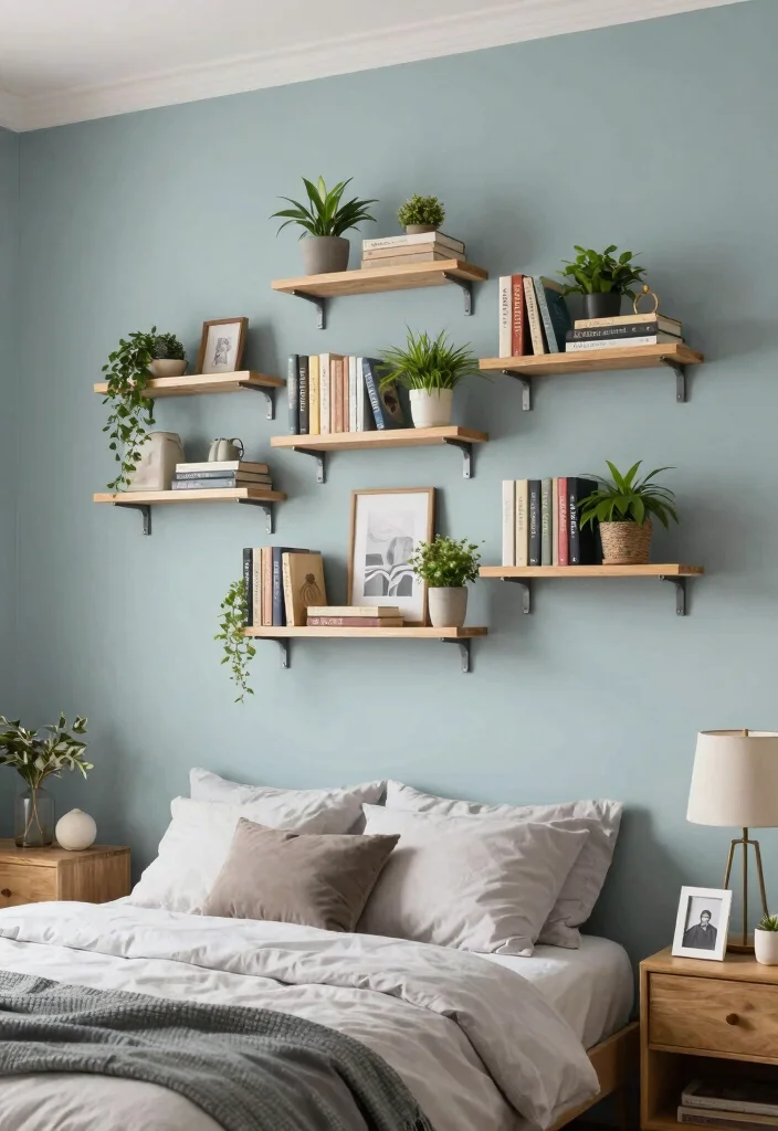 14 Bedroom Organization Ideas for Calm Functional Spaces 2. Wall Mounted Shelves 0