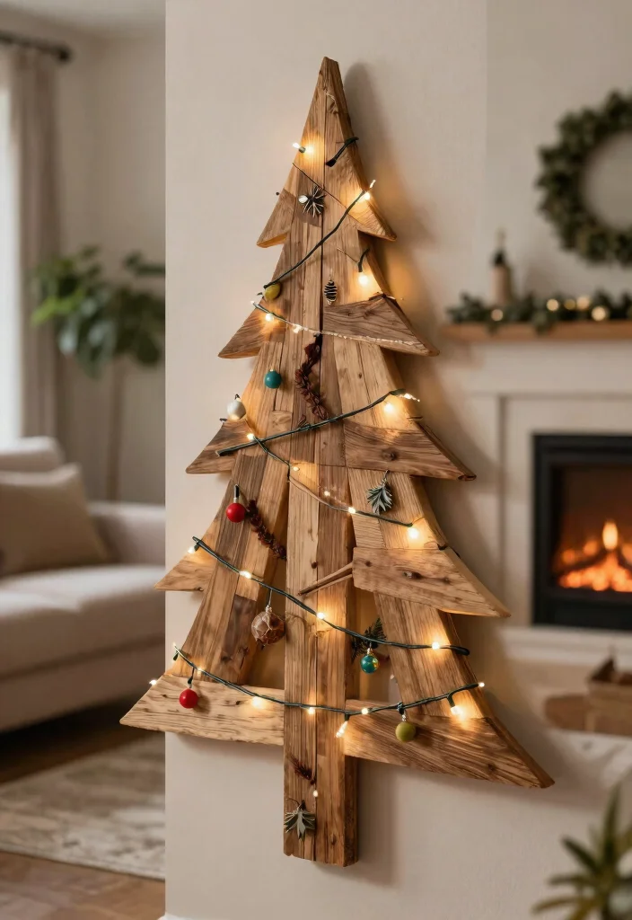 14 Christmas Wall Decor Ideas for Festive Homes 1. DIY Wooden Christmas Tree Wall Art 0