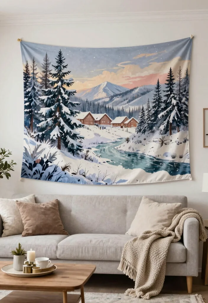 14 Christmas Wall Decor Ideas for Festive Homes 11. Holiday Themed Tapestry 0