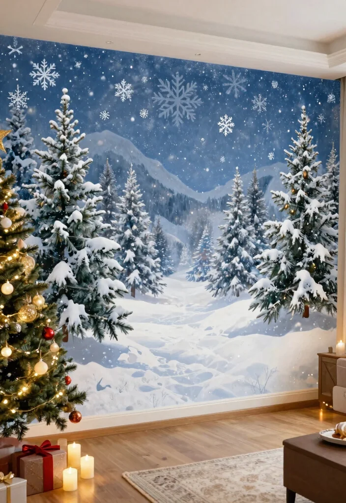 14 Christmas Wall Decor Ideas for Festive Homes 12. Seasonal Wall Mural 0