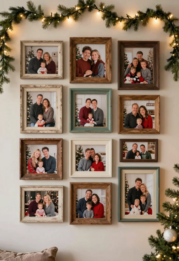 14 Christmas Wall Decor Ideas for Festive Homes 13. Rustic Picture Frame Collage 0
