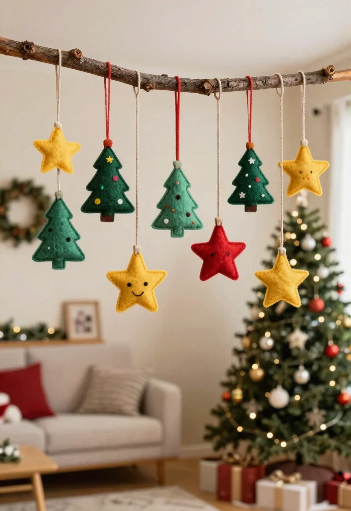 14 Christmas Wall Decor Ideas for Festive Homes 14. DIY Felt Ornaments Display 0
