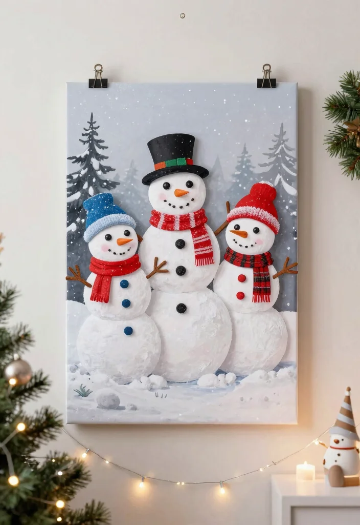 14 Christmas Wall Decor Ideas for Festive Homes 5. Snowman Wall Art 0