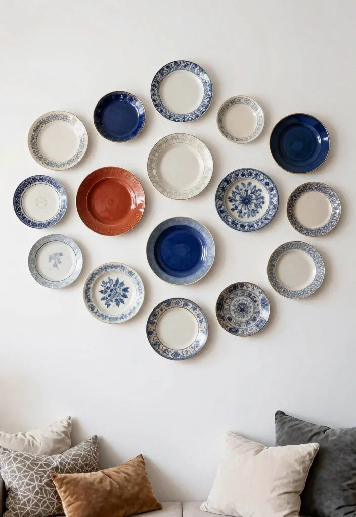 14 DIY Living Room Wall Decor Ideas on a Budget 11. Vintage Plate Wall Art 0