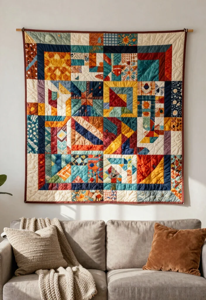 14 DIY Living Room Wall Decor Ideas on a Budget 13. Quilted Wall Hangings 0