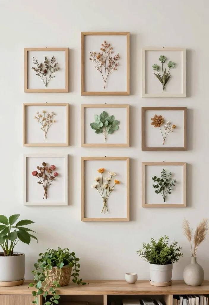 14 DIY Living Room Wall Decor Ideas on a Budget 8. Framed Dried Flowers 0