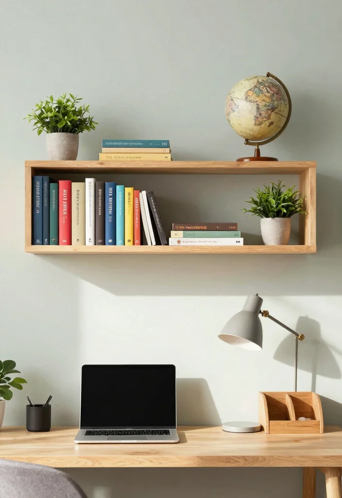 14 Desktop Organization Ideas for Digital and Physical Clutter 1. Go Vertical with Wall Shelves 0