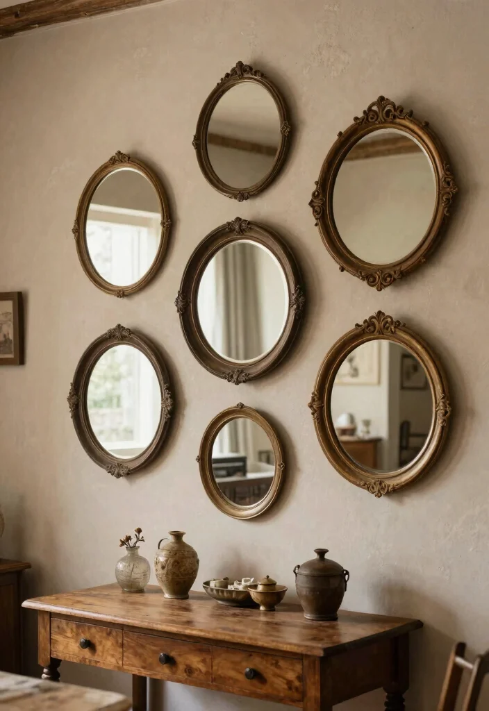 14 Dining Room Mirror Wall Decor Ideas for Depth 13. Vintage Round Mirrors 0