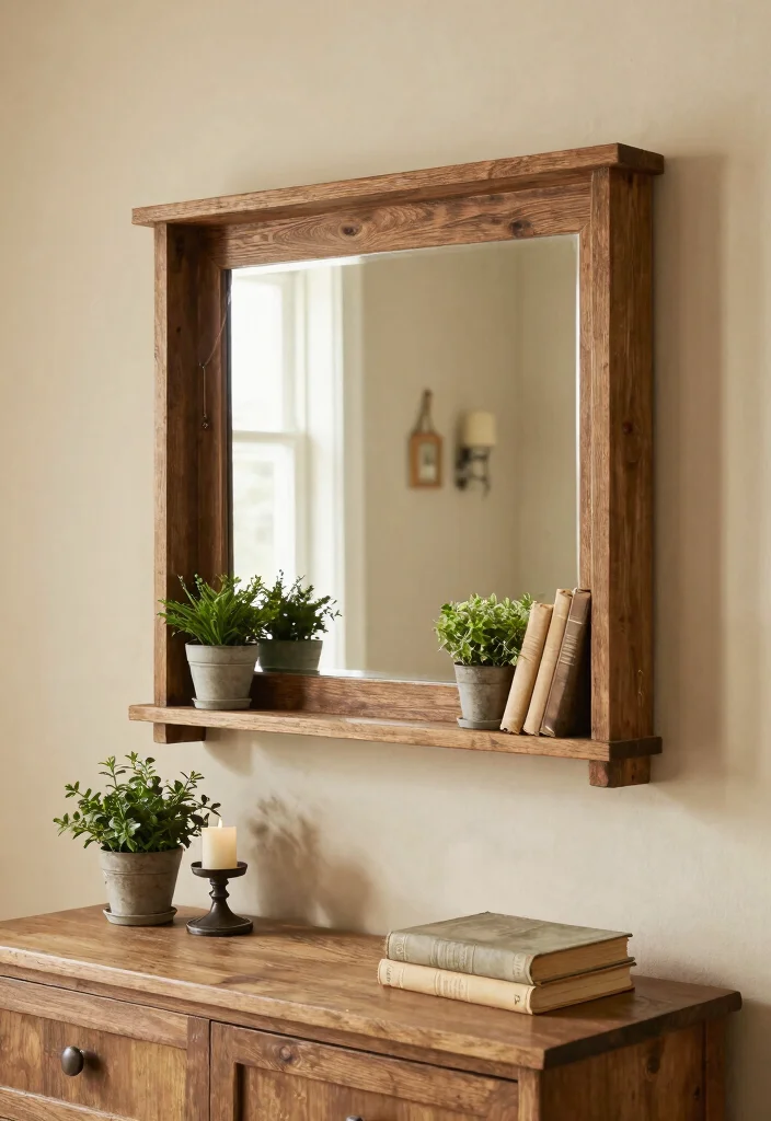 14 Dining Room Mirror Wall Decor Ideas for Depth 3. Mirror with Shelves 0