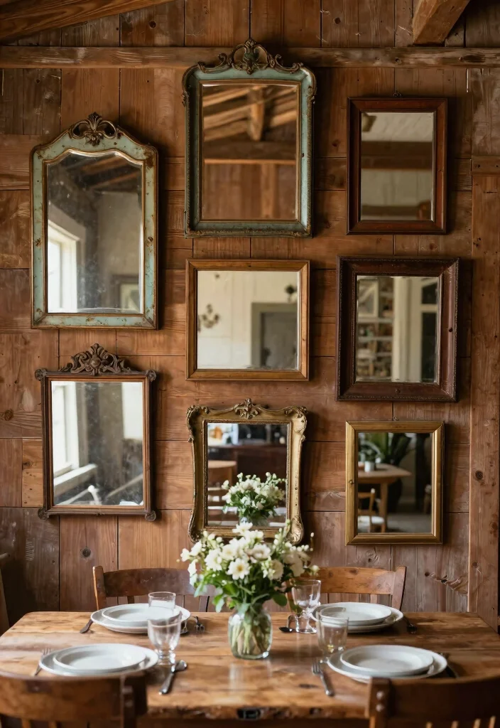 14 Dining Room Mirror Wall Decor Ideas for Depth 4. Vintage Farmhouse Mirrors 0