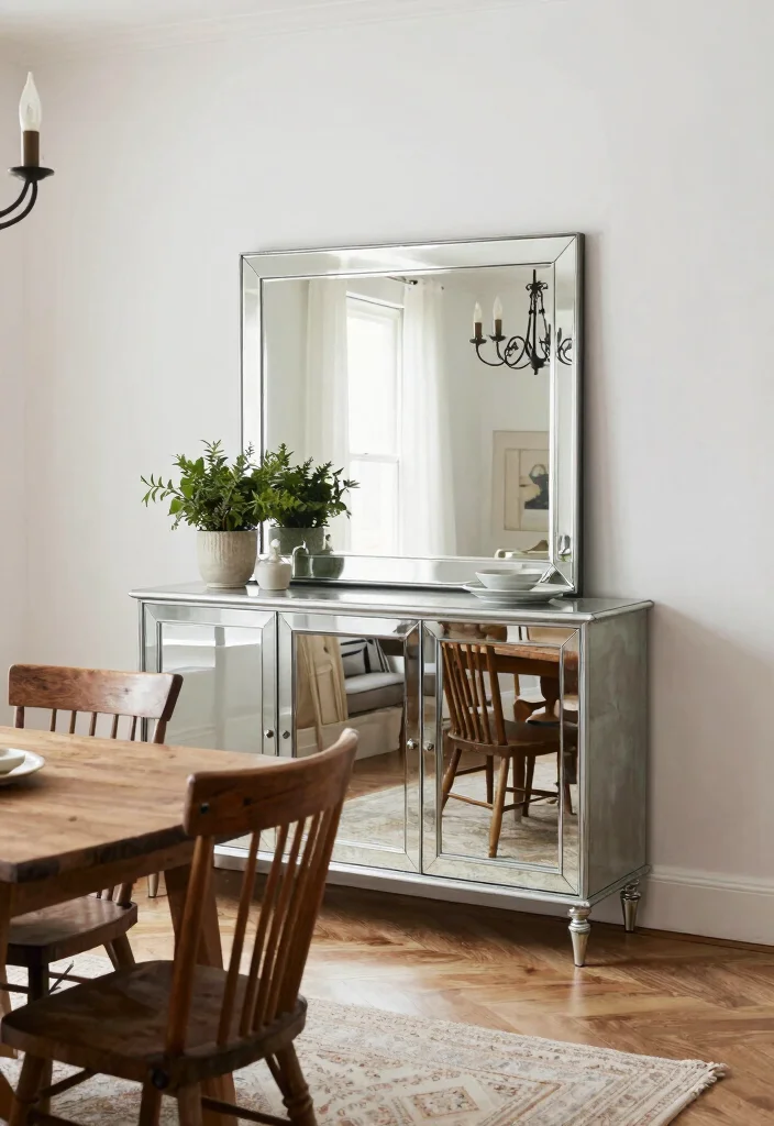 14 Dining Room Mirror Wall Decor Ideas for Depth 6. Mirrored Furniture 0