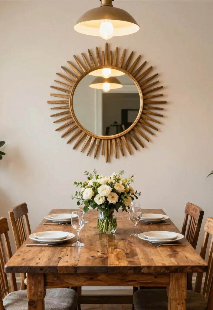 14 Dining Room Mirror Wall Decor Ideas for Depth 8. Round Mirrors as Centerpieces 0