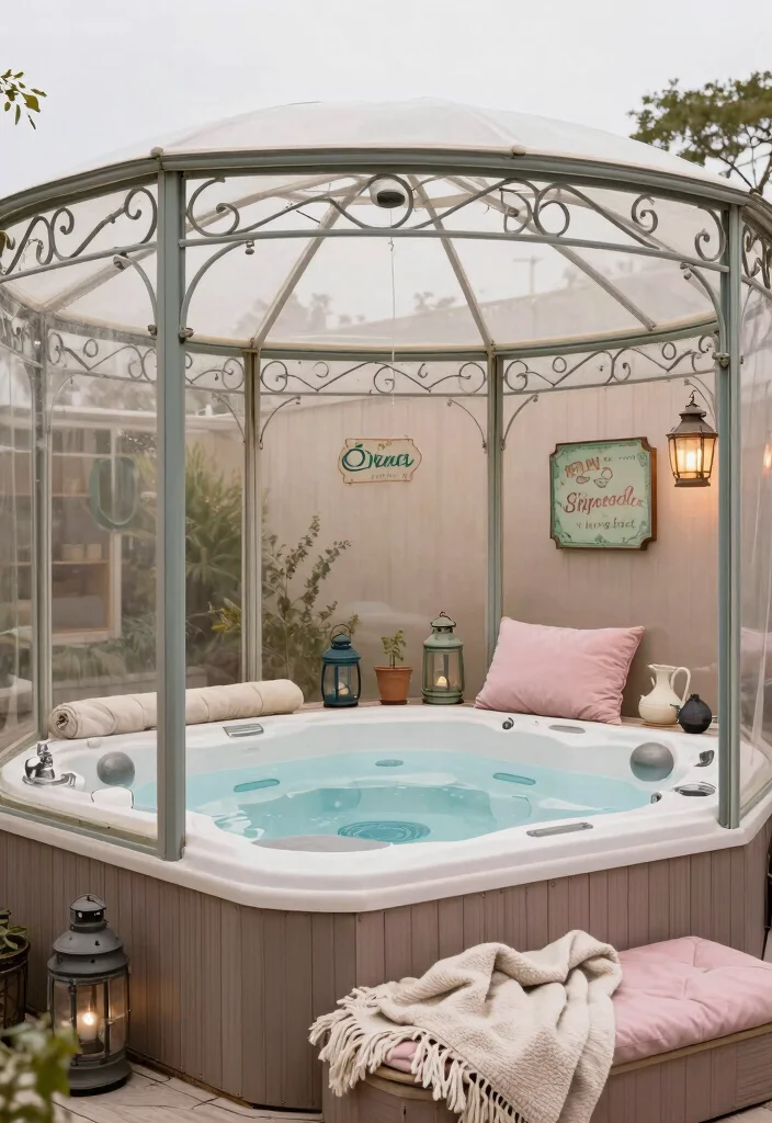 14 Enclosed Backyard Hot Tub Ideas for Privacy and Year Round Use 10. Vintage Charm 0