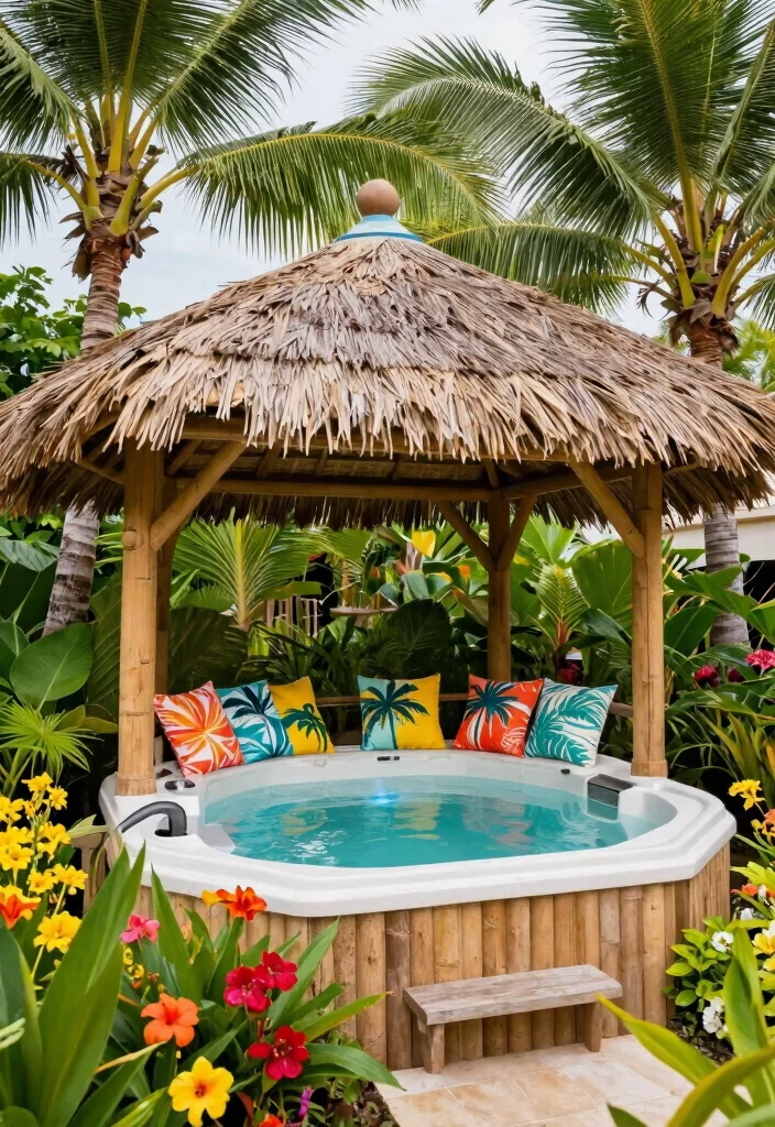 14 Enclosed Backyard Hot Tub Ideas for Privacy and Year Round Use 3. Tropical Oasis Retreat 0