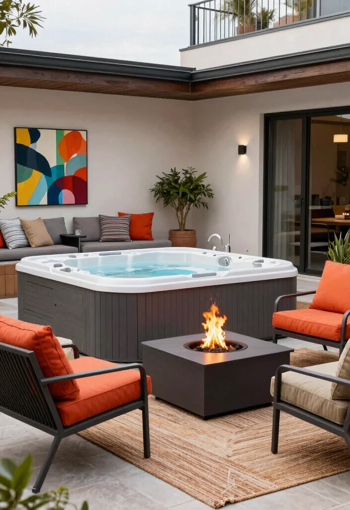 14 Enclosed Backyard Hot Tub Ideas for Privacy and Year Round Use 9. Contemporary Lounge Area 0