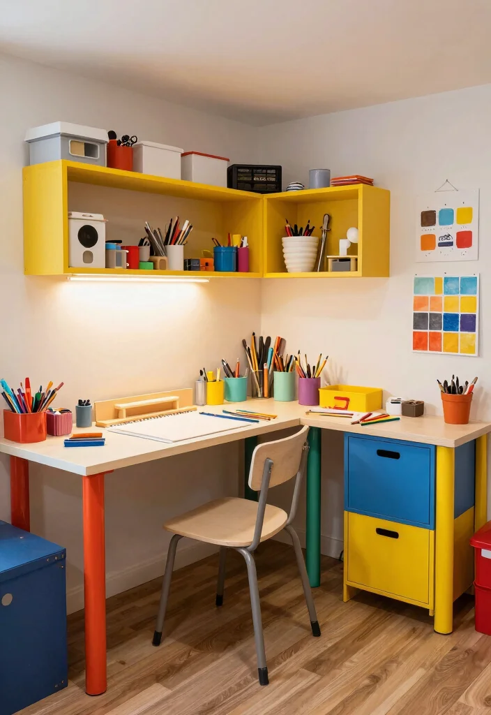 14 L Shaped Basement Layout Ideas for Better Flow 53 14 L Shaped Basement Layout Ideas for Better Flow 13. Vibrant Hobby Space 0