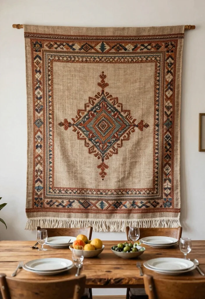 14 Large Dining Room Wall Decor Ideas for Statement Walls 12. Rustic Textile Hangings 0