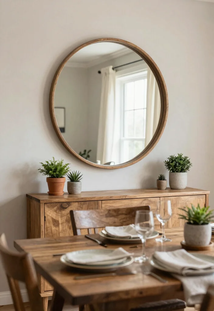 14 Large Dining Room Wall Decor Ideas for Statement Walls 3. Large Mirrors with Rustic Frames 0