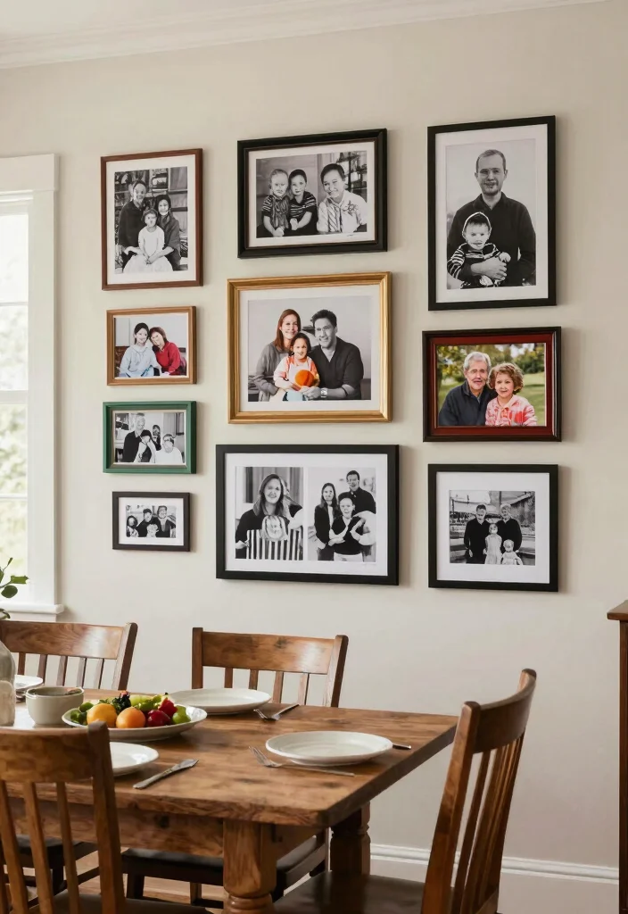 14 Large Dining Room Wall Decor Ideas for Statement Walls 4. Gallery Wall of Family Photos 0