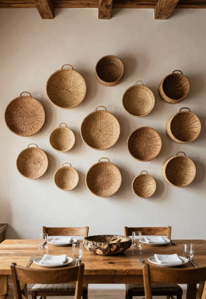 14 Large Dining Room Wall Decor Ideas for Statement Walls 5. Handmade Woven Baskets 0