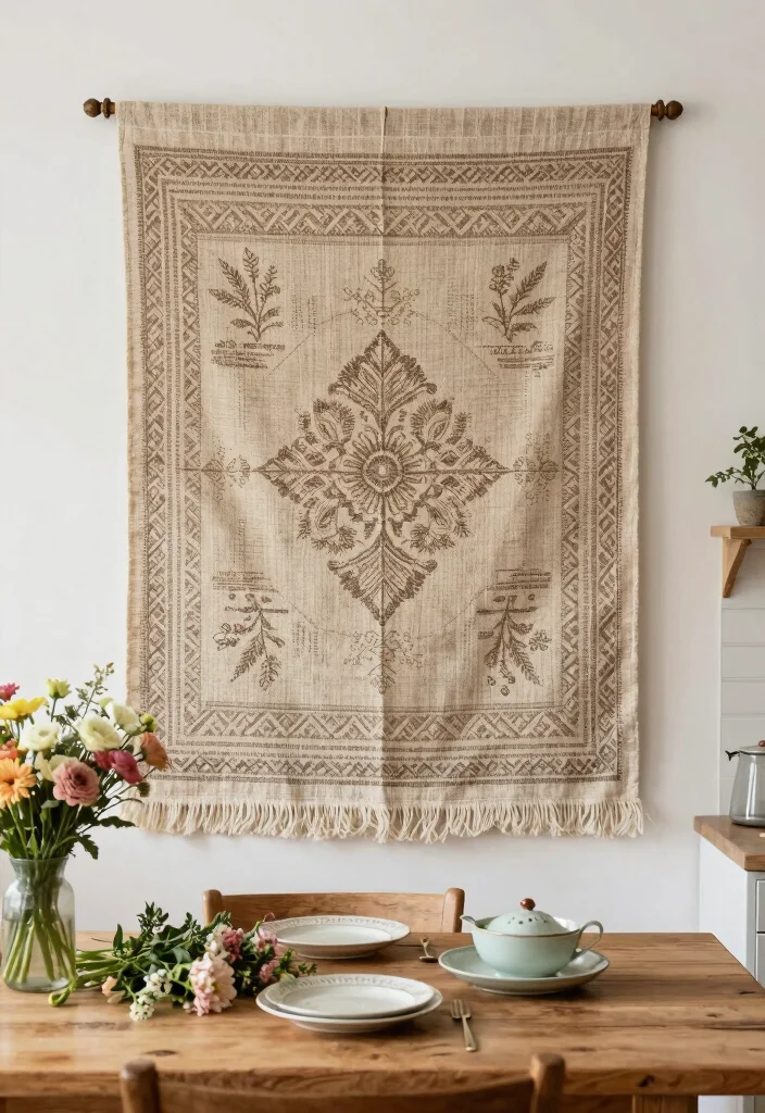 14 Large Kitchen Wall Decor Ideas for Empty Spaces 52 14 Large Kitchen Wall Decor Ideas for Empty Spaces 12. Large Fabric Wall Hangings 0