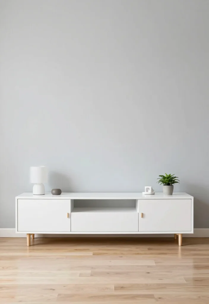 14 Media Wall Decor Ideas for Living Rooms and Lounges 3. Minimalist Media Console with Built in Storage 0