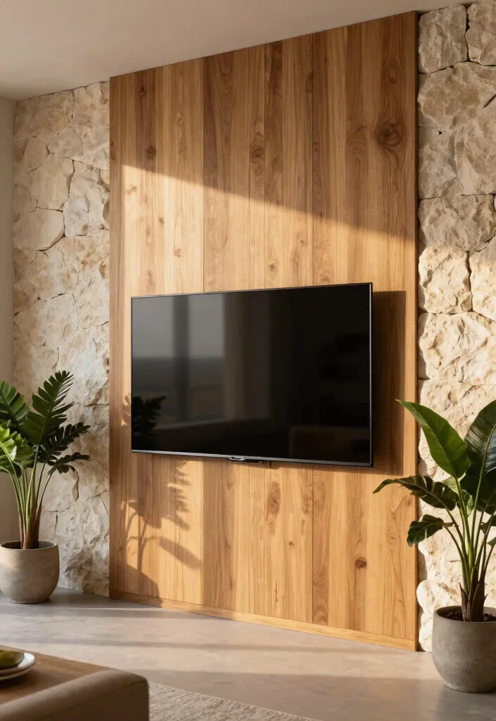 14 Media Wall Decor Ideas for Living Rooms and Lounges 4. Natural Element Integration 0