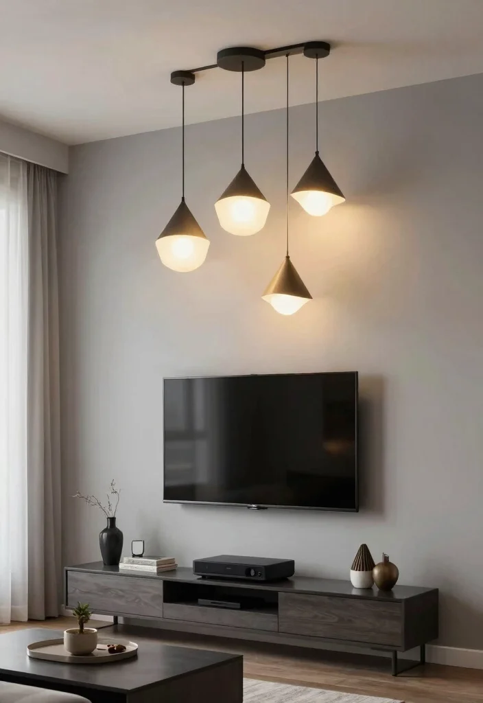 14 Media Wall Decor Ideas for Living Rooms and Lounges 5. Statement Lighting Features 0
