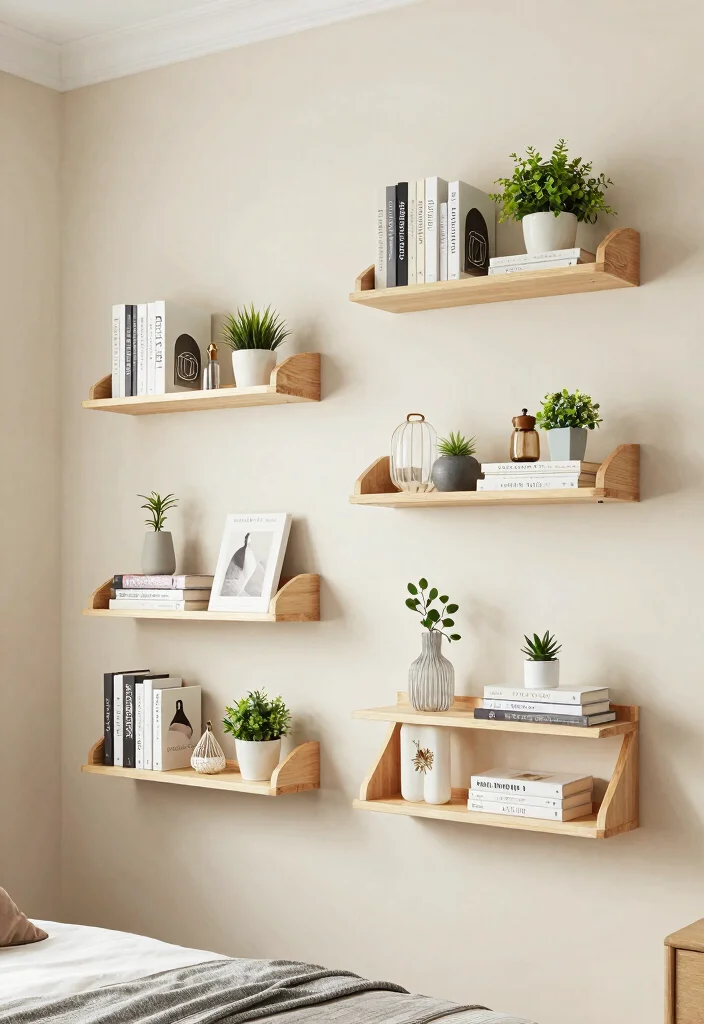14 Small Bedroom Organization Ideas That Actually Work 2. Wall Mounted Shelves 0