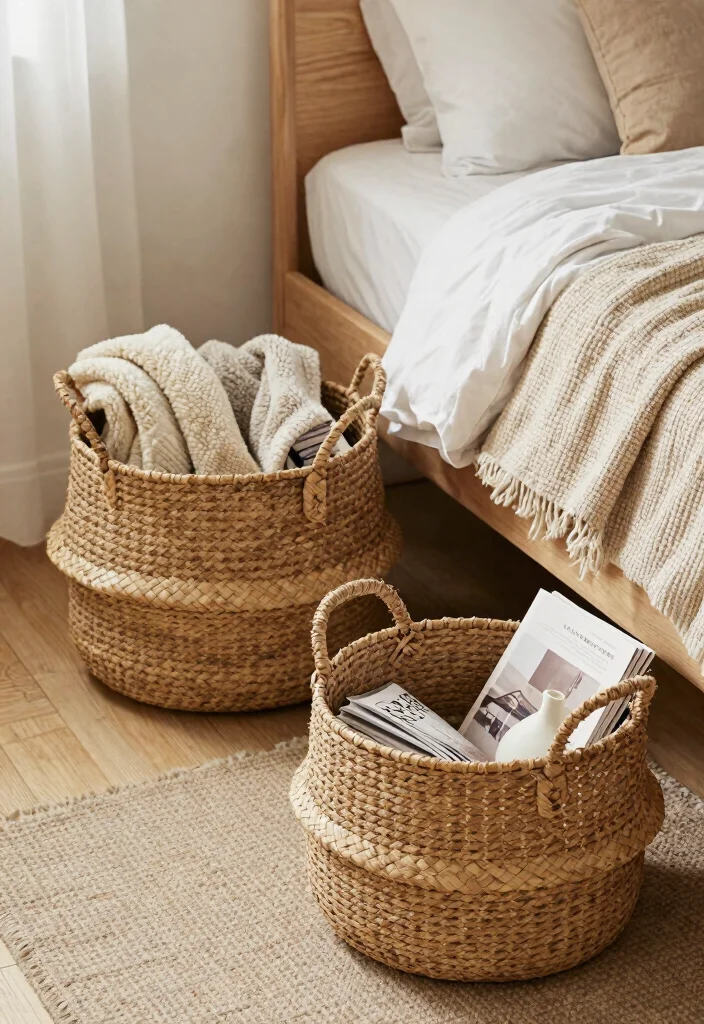 14 Small Bedroom Organization Ideas That Actually Work 8. Stylish Baskets 0