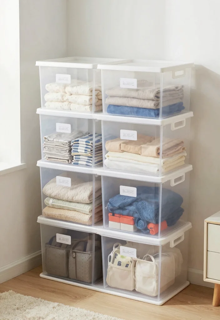 14 Small Bedroom Organization Ideas That Actually Work 9. Clear Storage Boxes 0