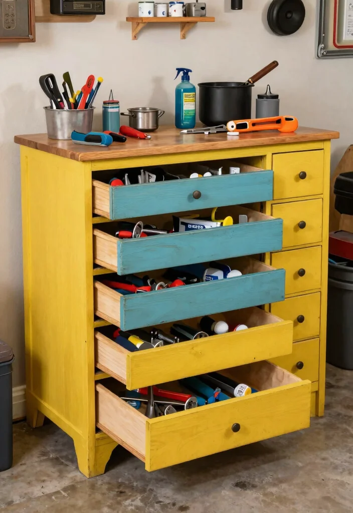 14 Tool Organization Ideas for Garages and Workshops 53 14 Tool Organization Ideas for Garages and Workshops 13. Repurposed Furniture for Tool Storage 0