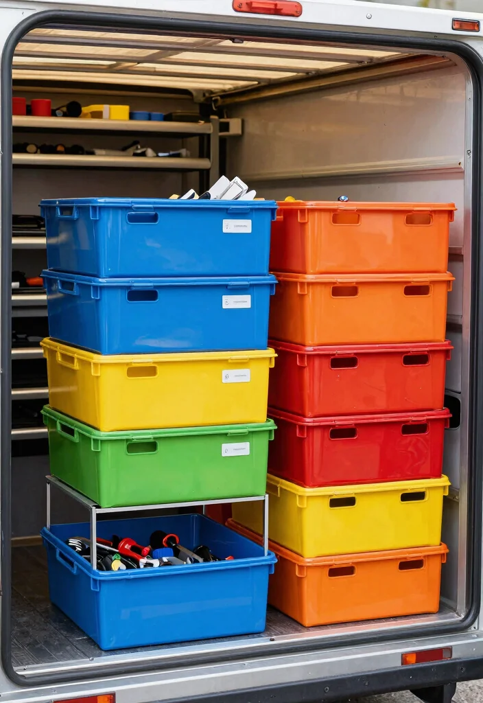 14 Tool Trailer Organization Ideas for Mobile Work 2. Stackable Storage Bins 0