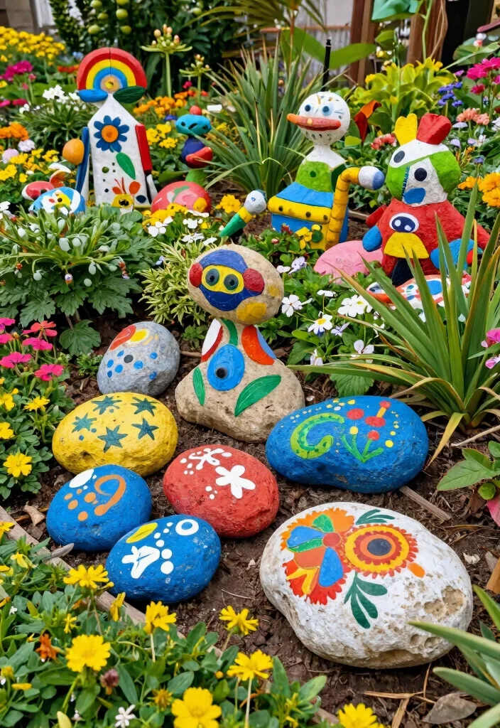 14 Unique Backyard Ideas That Stand Out and Feel Personal 8. Colorful Garden Art 0