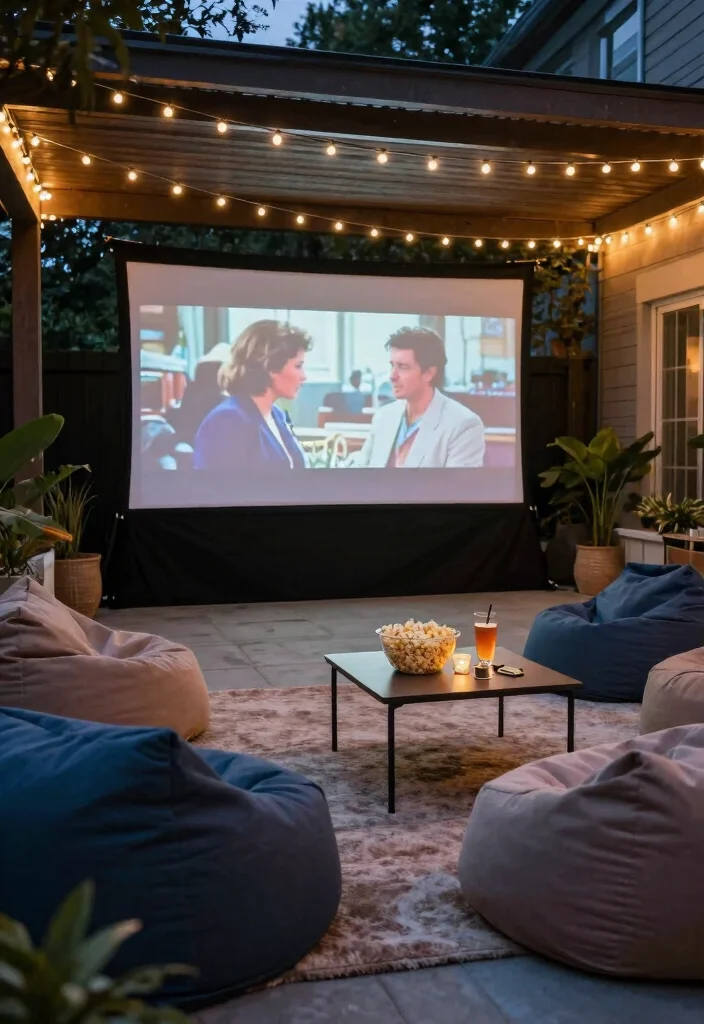 14 Walkout Basement Patio Ideas Under Decks 5. Outdoor Movie Night Setup 0