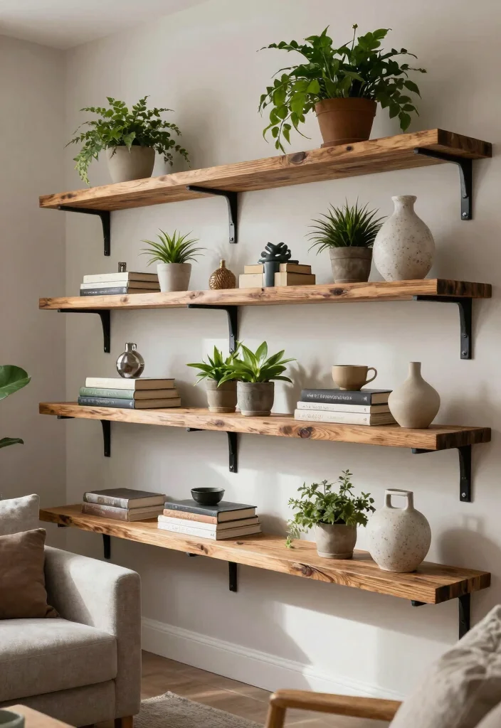 14 Wood Wall Decor Ideas for Warm Natural Texture 3. Wooden Shelving Units 0