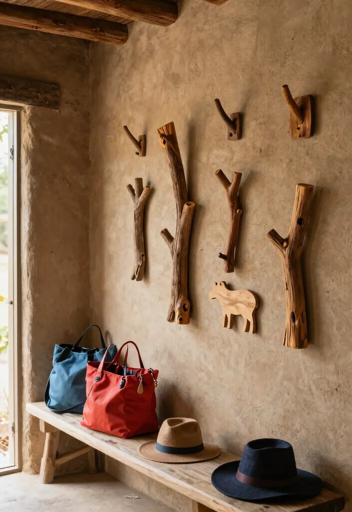 14 Wood Wall Decor Ideas for Warm Natural Texture 6. Wooden Wall Hooks 0