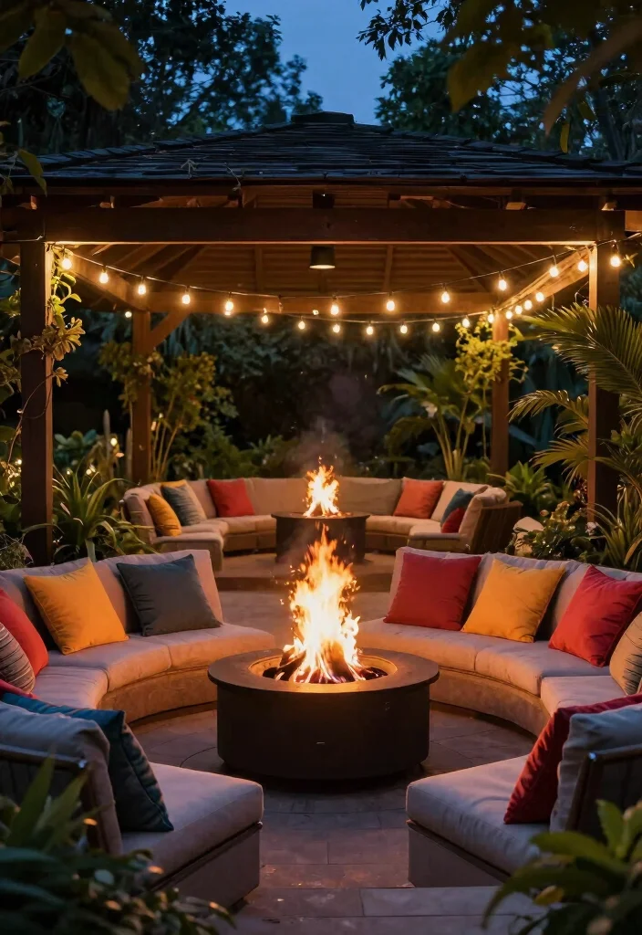 15 Covered Backyard Patio Ideas for All Weather Outdoor Living 10. Fire Pit Covered Lounge 0