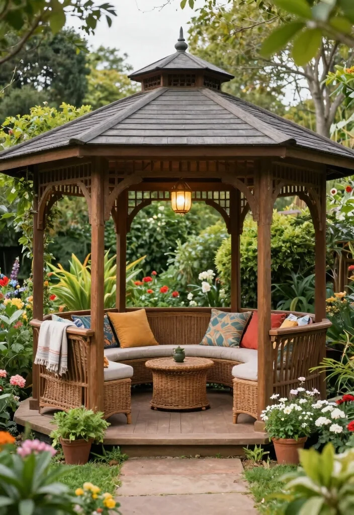 15 Covered Backyard Patio Ideas for All Weather Outdoor Living 2. Cozy Gazebo Retreat 0