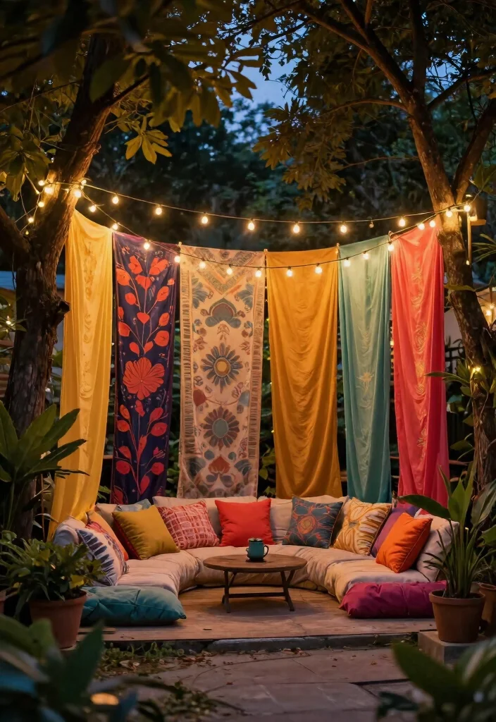 16 Backyard Privacy Ideas to Block Views and Feel Secluded 29 16 Backyard Privacy Ideas to Block Views and Feel Secluded 9. String Lights and Fabric Panels 0
