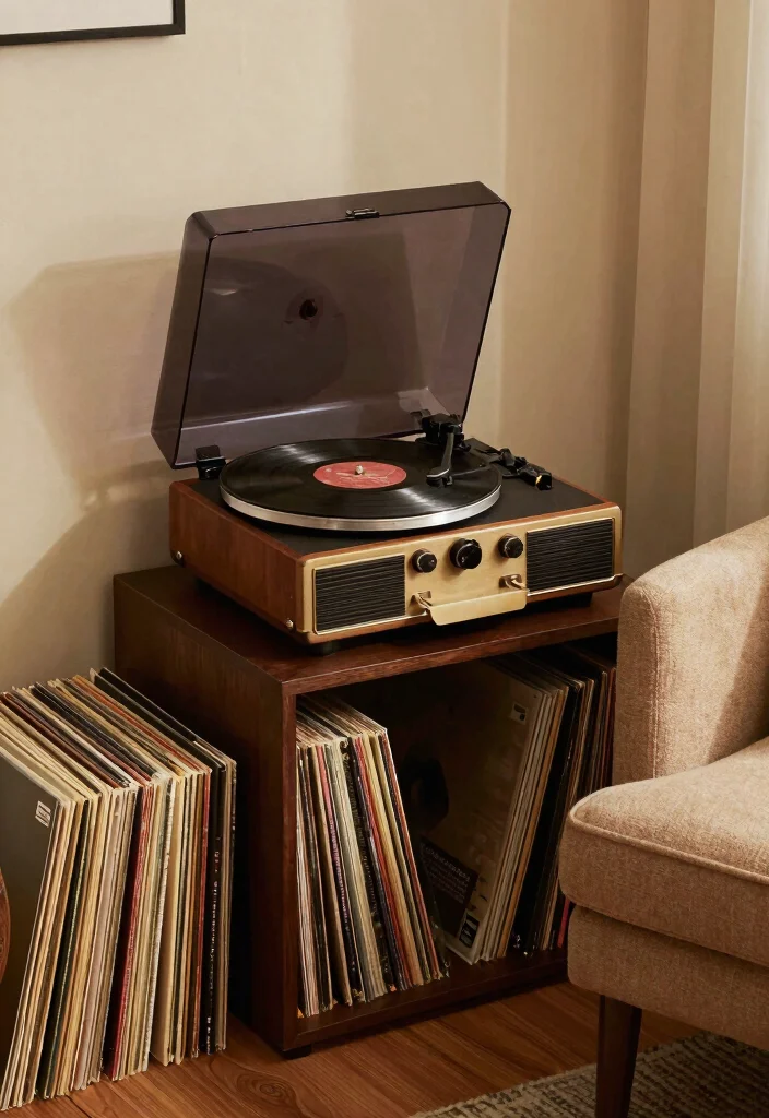 16 Basement Man Cave Ideas for Relaxed Personal Spaces 14. Vintage Record Player Setup 0