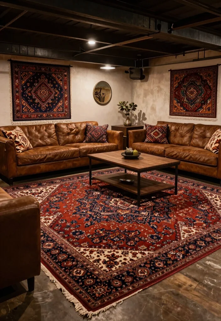 16 Basement Man Cave Ideas for Relaxed Personal Spaces 16. Area Rugs for Added Comfort 0