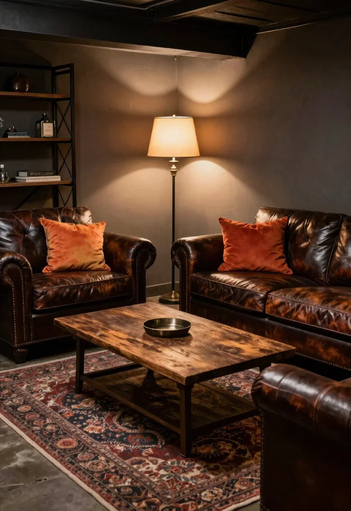 16 Basement Man Cave Ideas for Relaxed Personal Spaces 2. Vintage Leather Seating 0