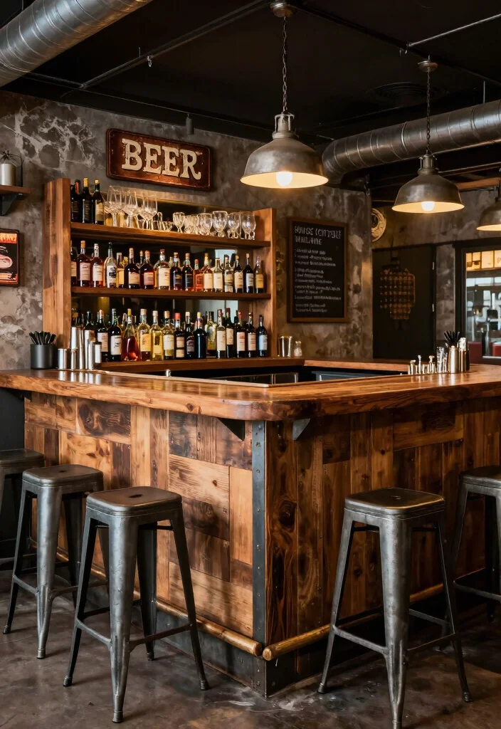 16 Basement Man Cave Ideas for Relaxed Personal Spaces 3. Industrial Bar Setup 0